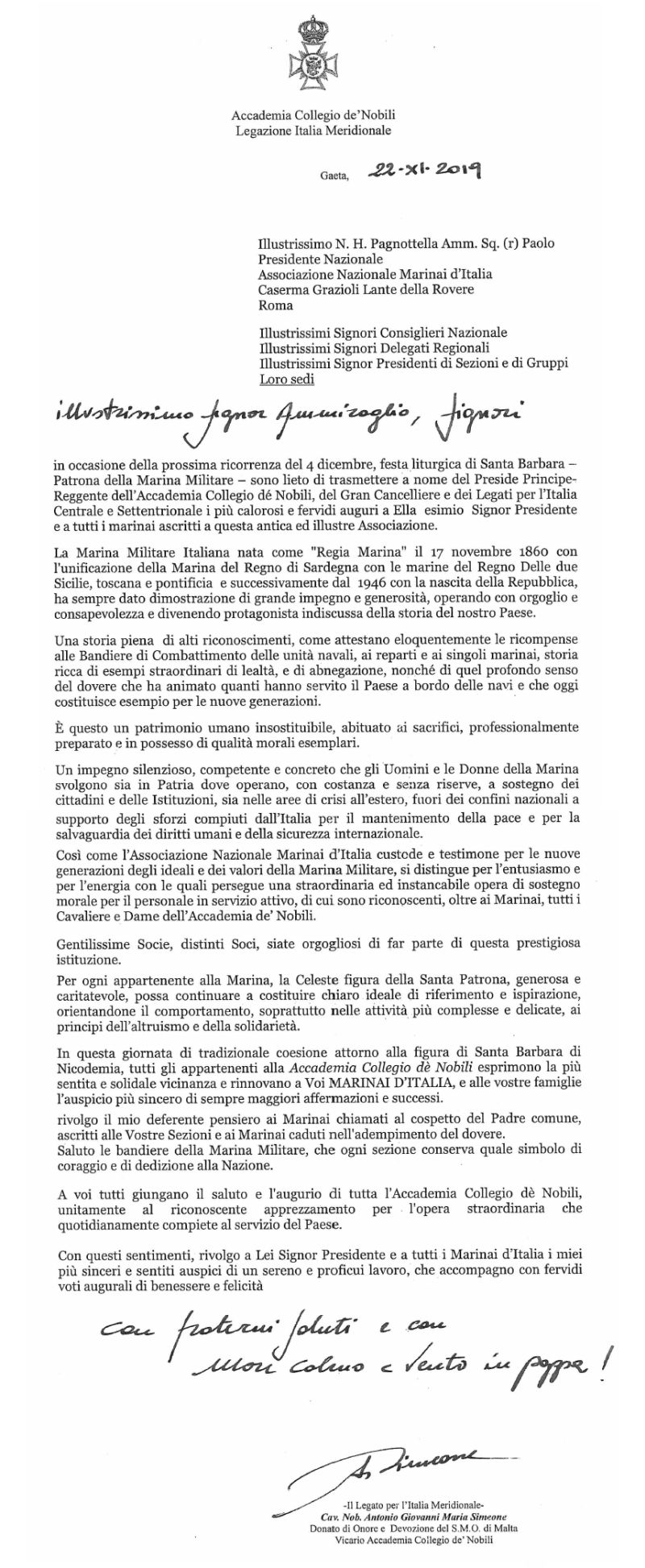 Lettere Al Presidente Nazionale Marinai Ditalia